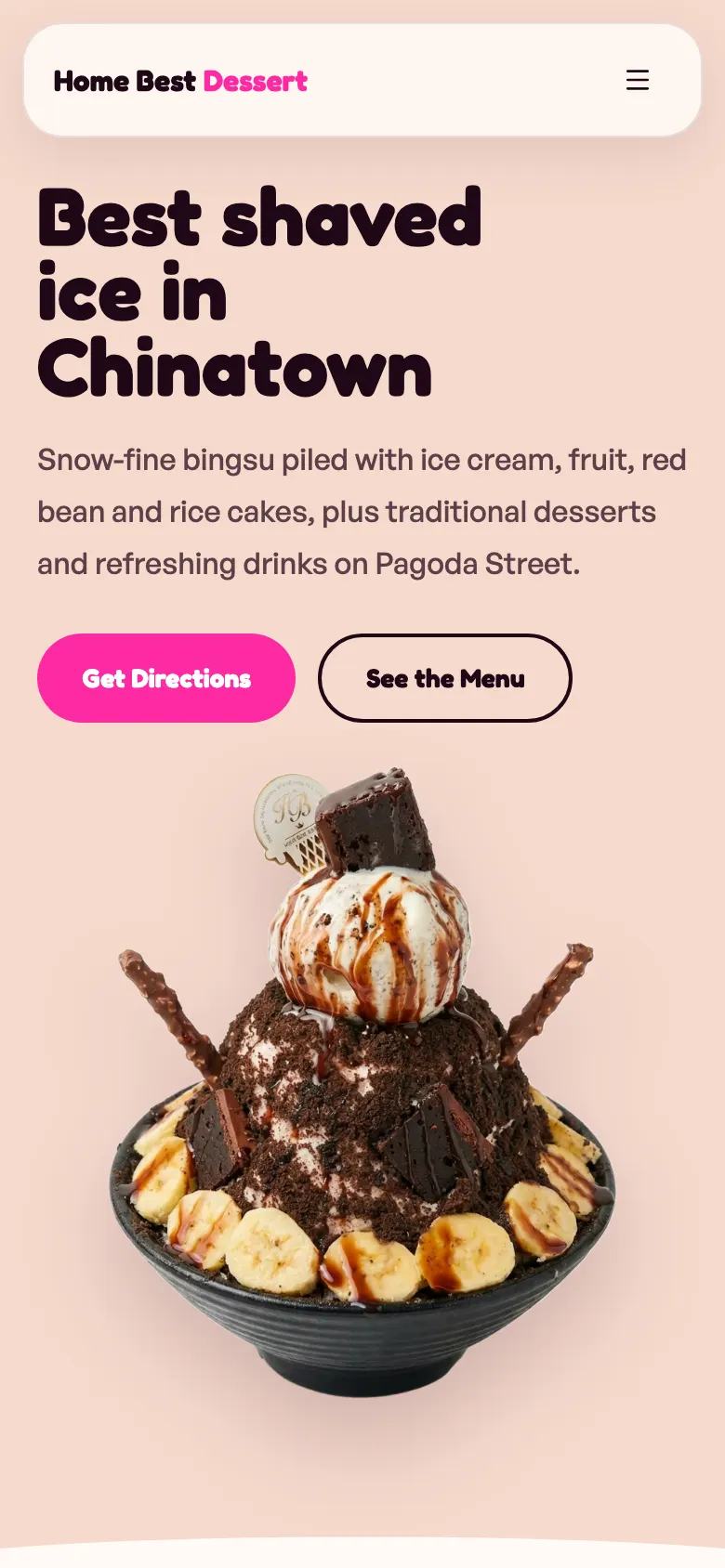 Mobile preview of the Home Best Dessert concept site.